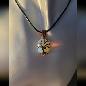 Wire Wrapped Opal Pendant Necklace